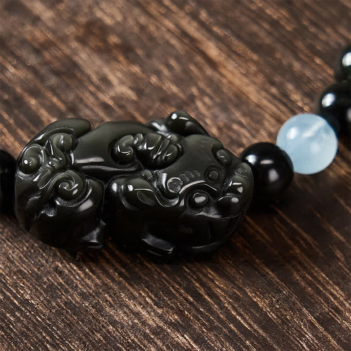 Buddha Stones Pulsera Pi Xiu de obsidiana arcoíris para la riqueza y la transformación positiva. - image 4