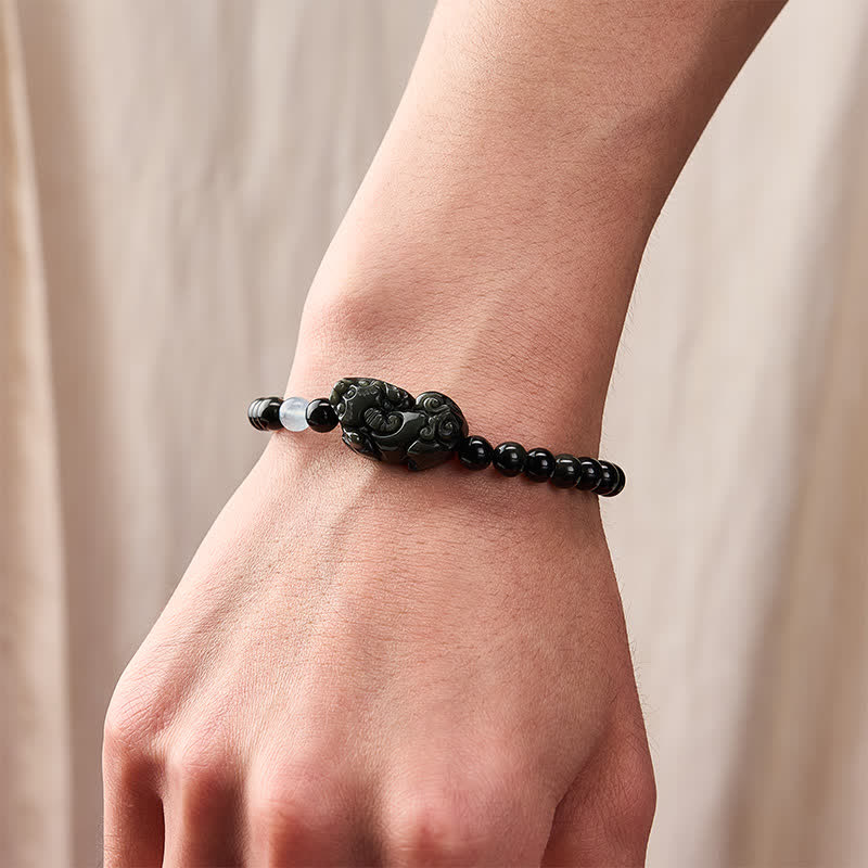 Buddha Stones Pulsera Pi Xiu de obsidiana arcoíris para la riqueza y la transformación positiva. - image 3