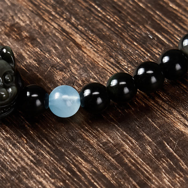Buddha Stones Pulsera Pi Xiu de obsidiana arcoíris para la riqueza y la transformación positiva. - image 5