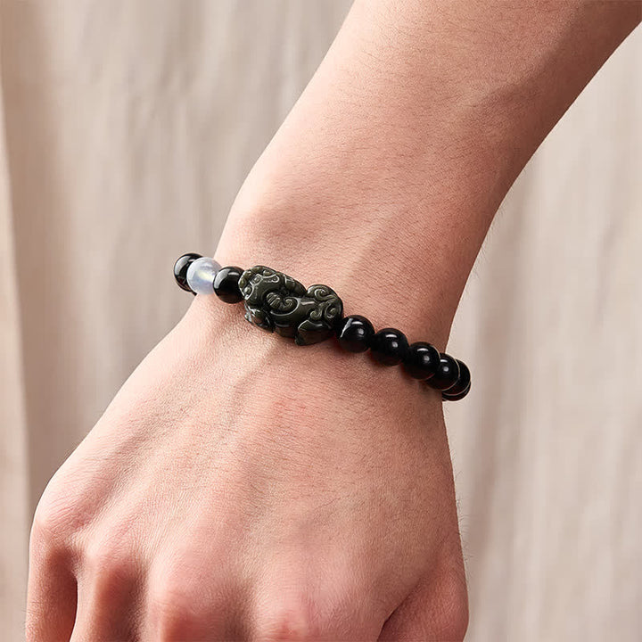 Buddha Stones Pulsera Pi Xiu de obsidiana arcoíris para la riqueza y la transformación positiva. - image 14