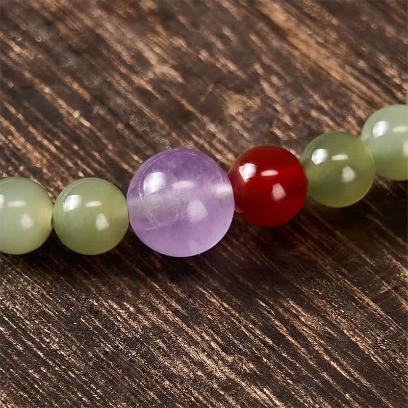 Buddha Stones Pulsera de cuentas redondas con degradado de jade Hetian natural - image 10
