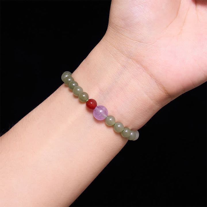 Buddha Stones Pulsera de cuentas redondas con degradado de jade Hetian natural - image 4
