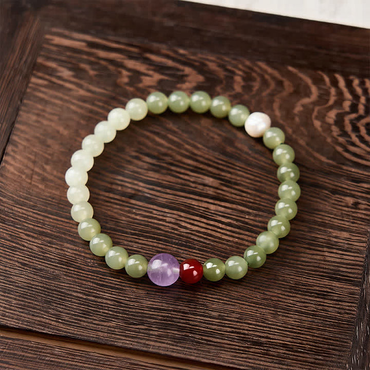 Buddha Stones Pulsera de cuentas redondas con degradado de jade Hetian natural - image 1