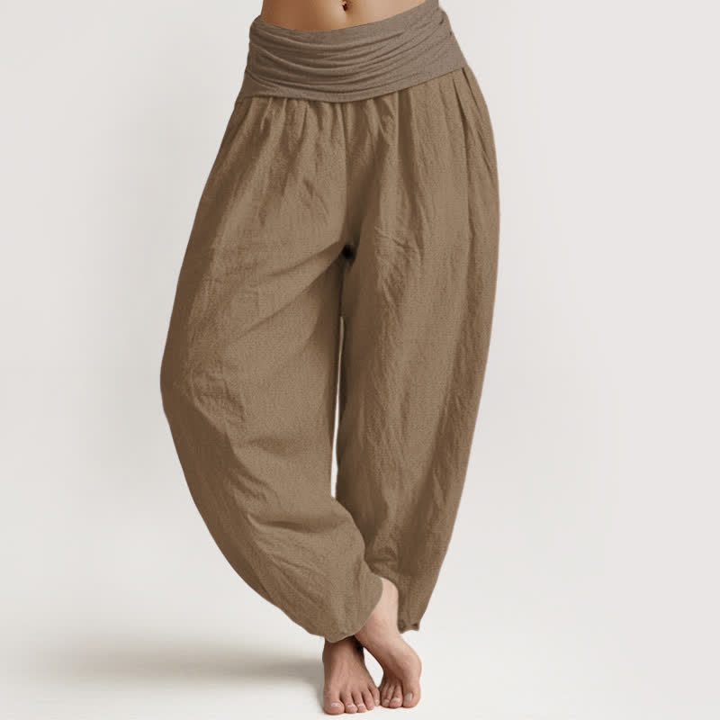 Pantalones harén de cintura elástica para mujer, de algodón puro y color tostado, Buddha Stones - Broncearse - US16，UK/AU20，EU48 (3XL) - image 0