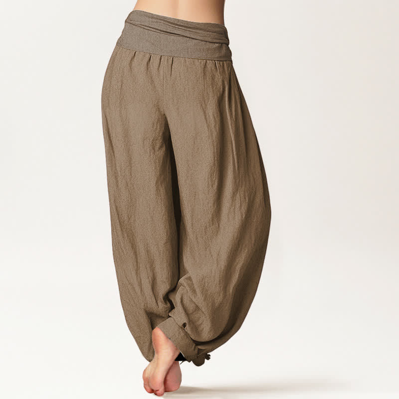 Pantalones harén de cintura elástica para mujer, de algodón puro y color tostado, Buddha Stones - image 1
