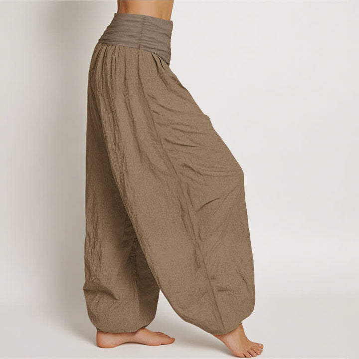 Pantalones harén de cintura elástica para mujer, de algodón puro y color tostado, Buddha Stones - image 2