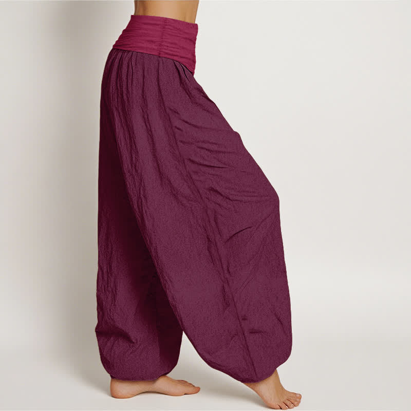Pantalones harén de algodón puro Buddha Stones para mujer, color granate, con cintura elástica - image 2