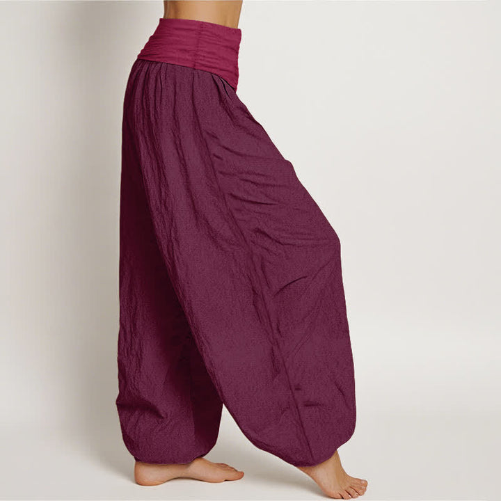 Pantalones harén de algodón puro Buddha Stones para mujer, color granate, con cintura elástica - image 2