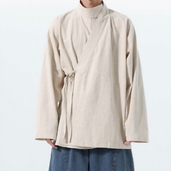 Buddha Stones Kimono de hombre de manga larga, estilo Tang, cuello mandarín, color algodón liso, para otoño/invierno. - Beige - US/UK/AU46, EU56 (5XL) - image 13