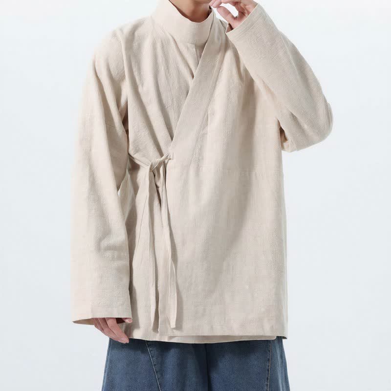 Buddha Stones Kimono de hombre de manga larga, estilo Tang, cuello mandarín, color algodón liso, para otoño/invierno. - image 16