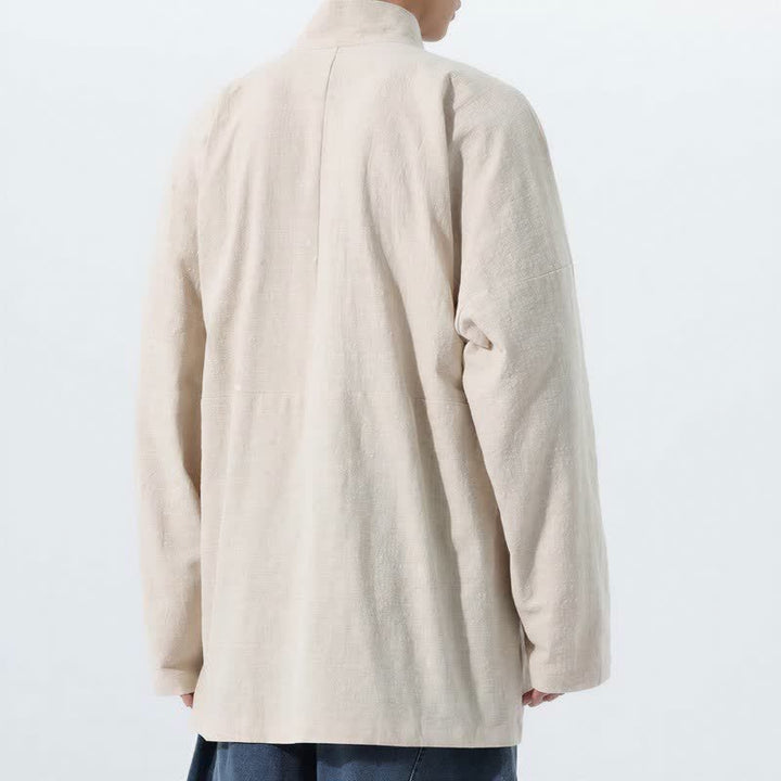 Buddha Stones Kimono de hombre de manga larga, estilo Tang, cuello mandarín, color algodón liso, para otoño/invierno. - image 15
