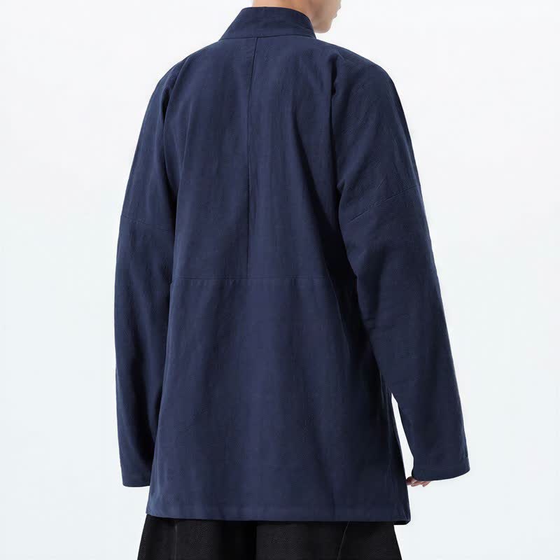 Buddha Stones Kimono de hombre de manga larga, estilo Tang, cuello mandarín, color algodón liso, para otoño/invierno. - image 3