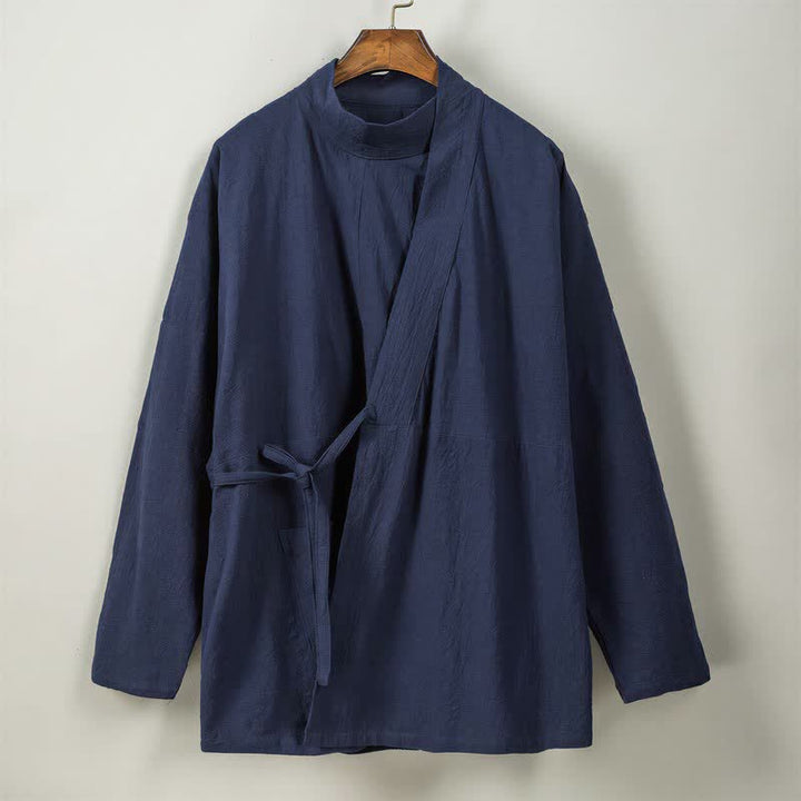 Buddha Stones Kimono de hombre de manga larga, estilo Tang, cuello mandarín, color algodón liso, para otoño/invierno. - image 7