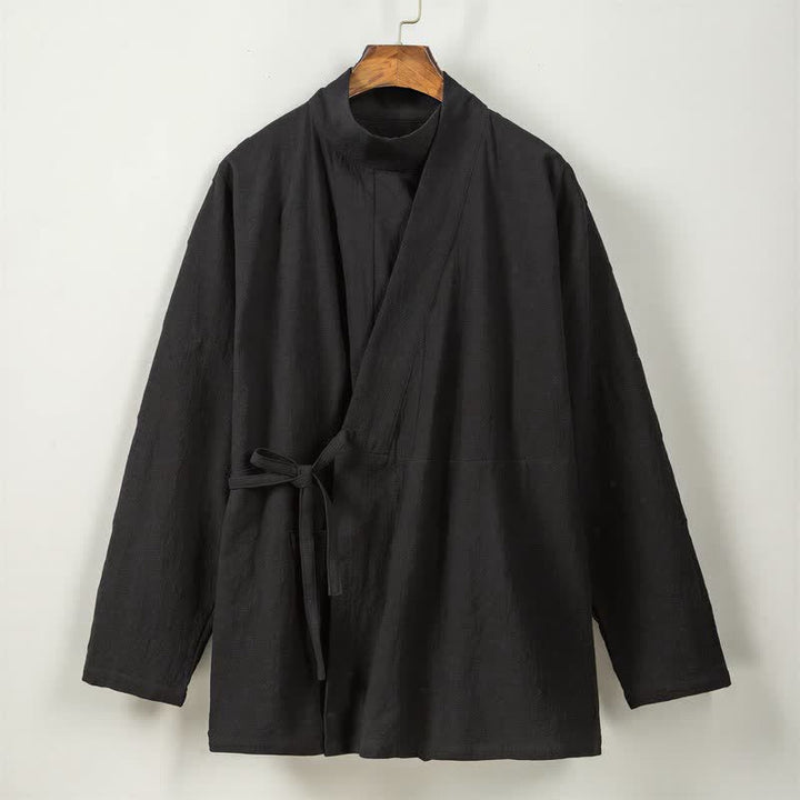 Buddha Stones Kimono de hombre de manga larga, estilo Tang, cuello mandarín, color algodón liso, para otoño/invierno. - image 12