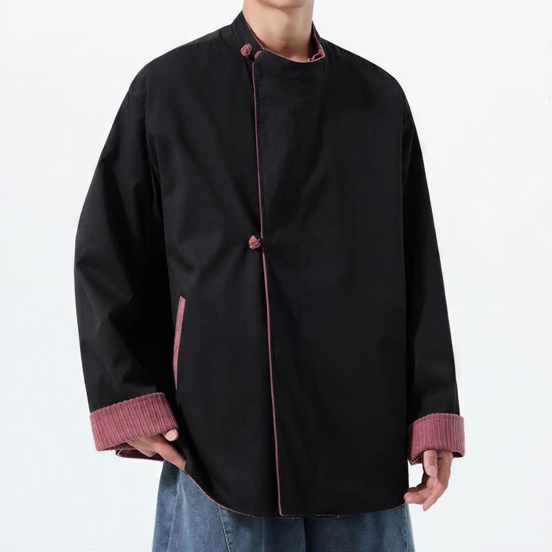 Buddha Stones Chaqueta reversible de pana lisa para hombre, estilo casual de otoño/invierno, con cuello mandarín y bolsillo. - image 15