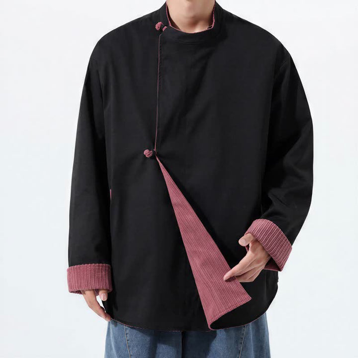 Buddha Stones Chaqueta reversible de pana lisa para hombre, estilo casual de otoño/invierno, con cuello mandarín y bolsillo. - image 17