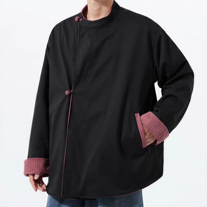 Buddha Stones Chaqueta reversible de pana lisa para hombre, estilo casual de otoño/invierno, con cuello mandarín y bolsillo. - image 16