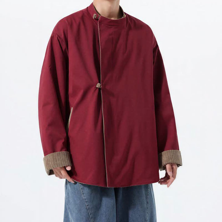 Buddha Stones Chaqueta reversible de pana lisa para hombre, estilo casual de otoño/invierno, con cuello mandarín y bolsillo. - image 23