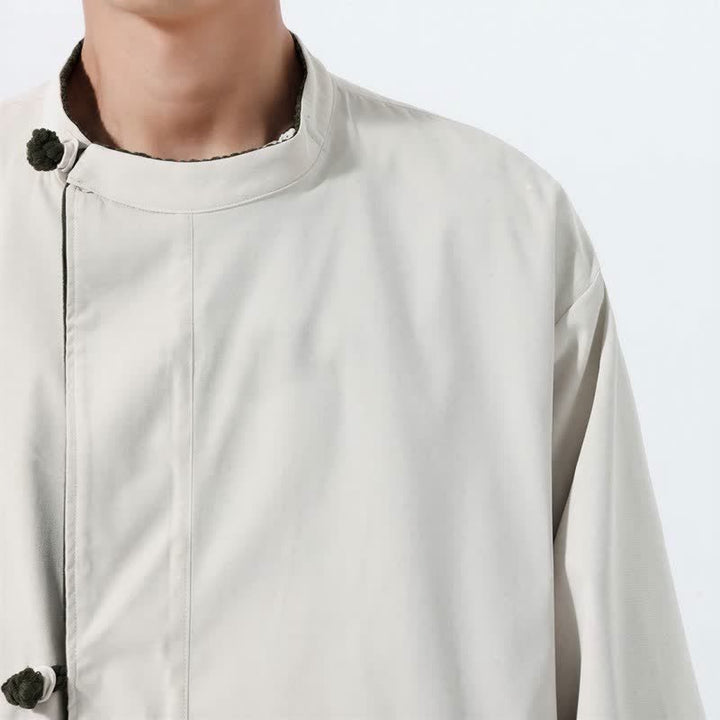 Buddha Stones Chaqueta reversible de pana lisa para hombre, estilo casual de otoño/invierno, con cuello mandarín y bolsillo. - image 6