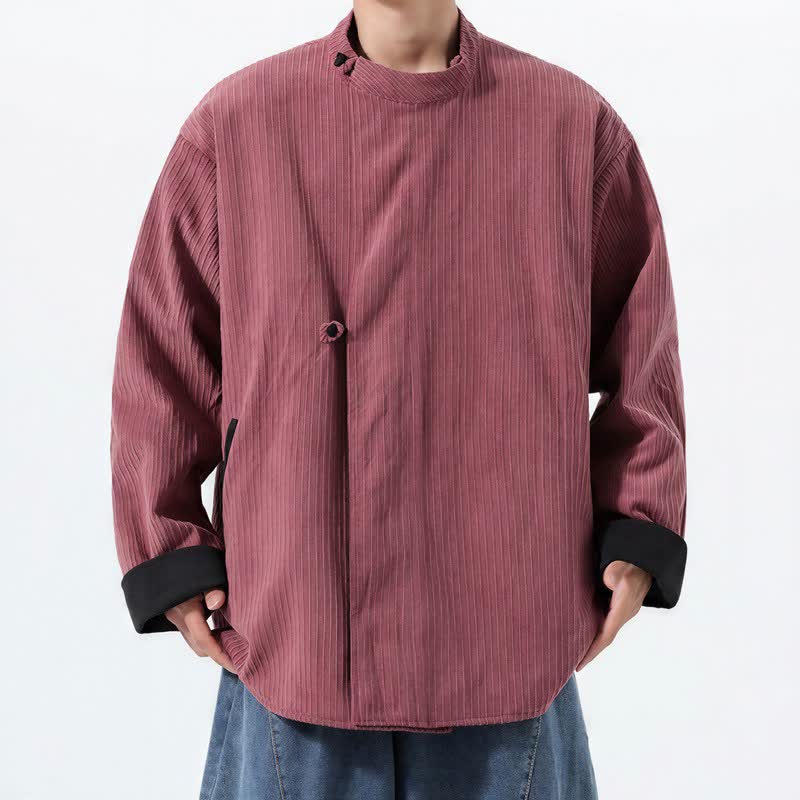 Buddha Stones Chaqueta reversible de pana lisa para hombre, estilo casual de otoño/invierno, con cuello mandarín y bolsillo. - Rosa - US/UK/AU46, EU56 (5XL) - image 11