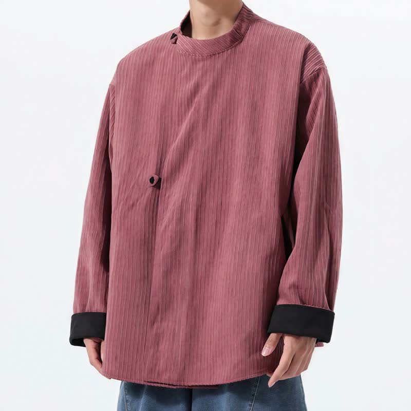 Buddha Stones Chaqueta reversible de pana lisa para hombre, estilo casual de otoño/invierno, con cuello mandarín y bolsillo. - image 14