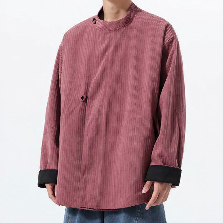 Buddha Stones Chaqueta reversible de pana lisa para hombre, estilo casual de otoño/invierno, con cuello mandarín y bolsillo. - image 14