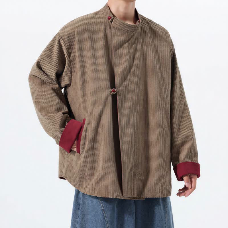 Buddha Stones Chaqueta reversible de pana lisa para hombre, estilo casual de otoño/invierno, con cuello mandarín y bolsillo. - image 19