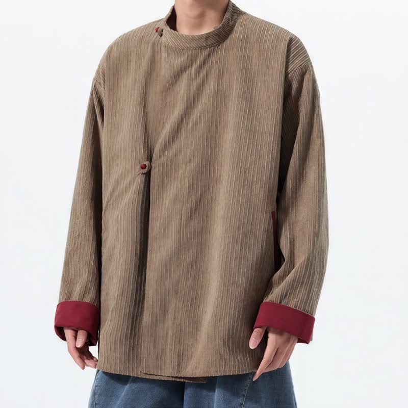 Buddha Stones Chaqueta reversible de pana lisa para hombre, estilo casual de otoño/invierno, con cuello mandarín y bolsillo. - image 20