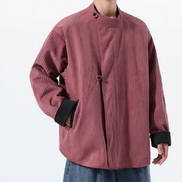 Buddha Stones Chaqueta reversible de pana lisa para hombre, estilo casual de otoño/invierno, con cuello mandarín y bolsillo. - image 13