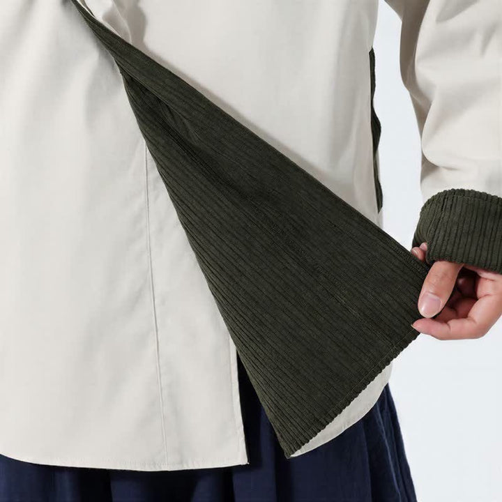 Buddha Stones Chaqueta reversible de pana lisa para hombre, estilo casual de otoño/invierno, con cuello mandarín y bolsillo. - image 9