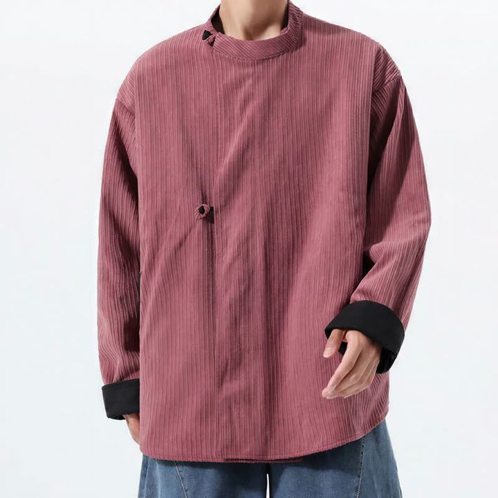 Buddha Stones Chaqueta reversible de pana lisa para hombre, estilo casual de otoño/invierno, con cuello mandarín y bolsillo. - image 12