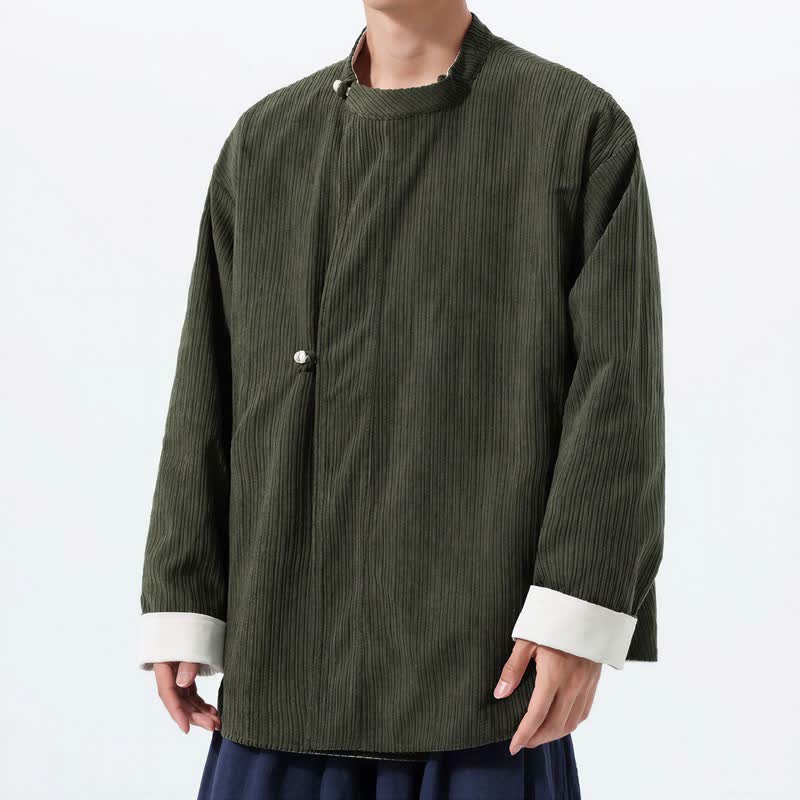 Buddha Stones Chaqueta reversible de pana lisa para hombre, estilo casual de otoño/invierno, con cuello mandarín y bolsillo. - image 3