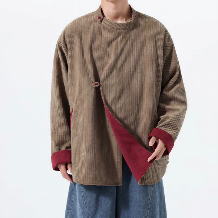Buddha Stones Chaqueta reversible de pana lisa para hombre, estilo casual de otoño/invierno, con cuello mandarín y bolsillo. - image 21