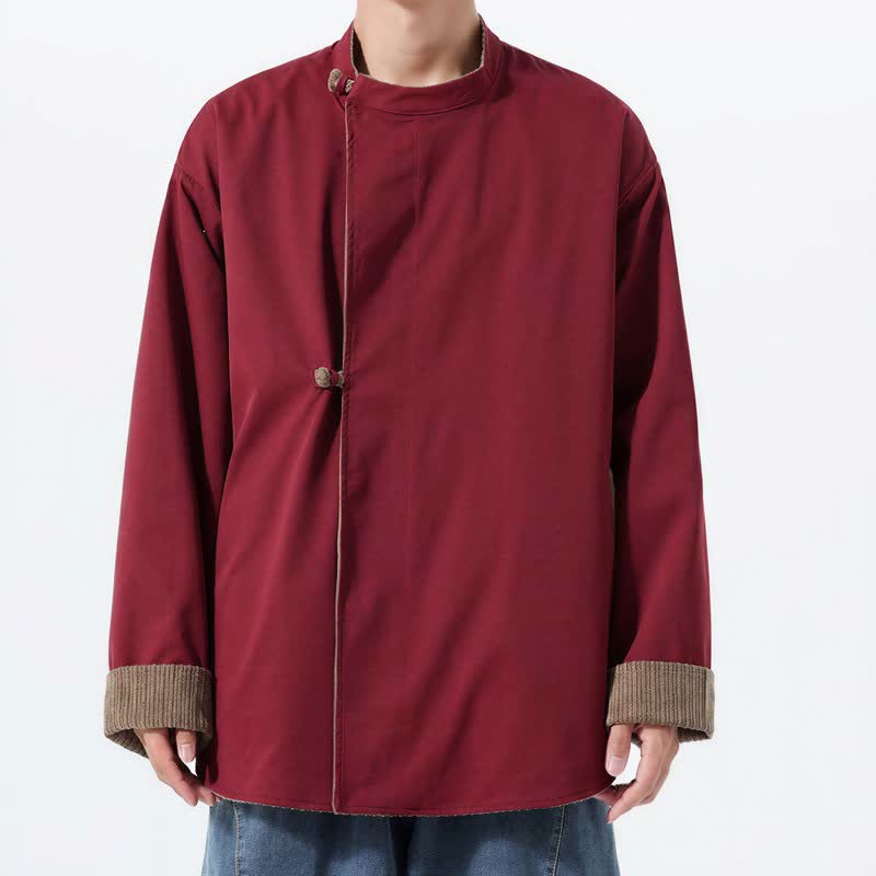 Buddha Stones Chaqueta reversible de pana lisa para hombre, estilo casual de otoño/invierno, con cuello mandarín y bolsillo. - image 22