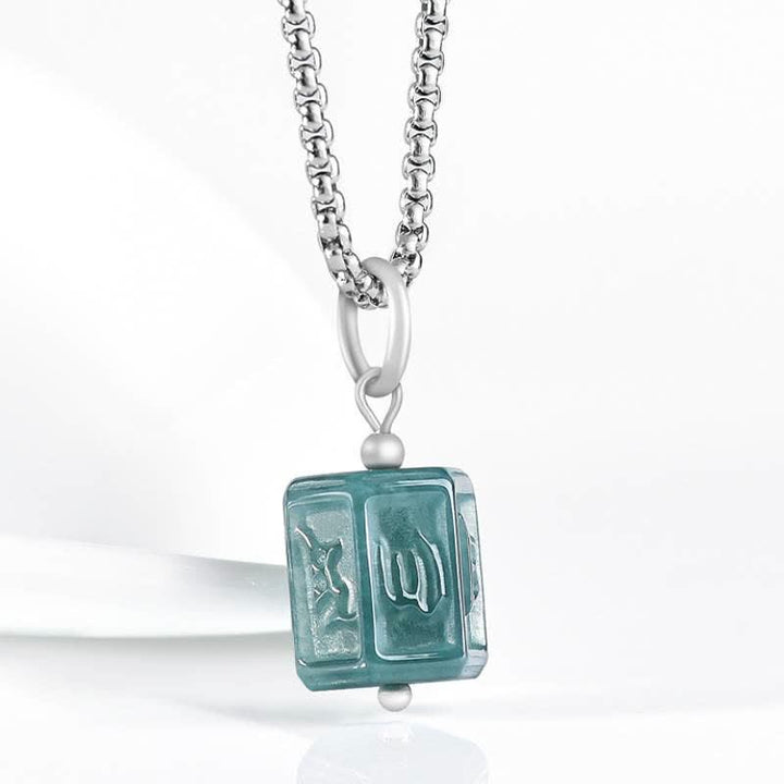 Buddha Stones Collar con colgante cuadrado Jade Om Mani Padme Hum Wisdom - image 1