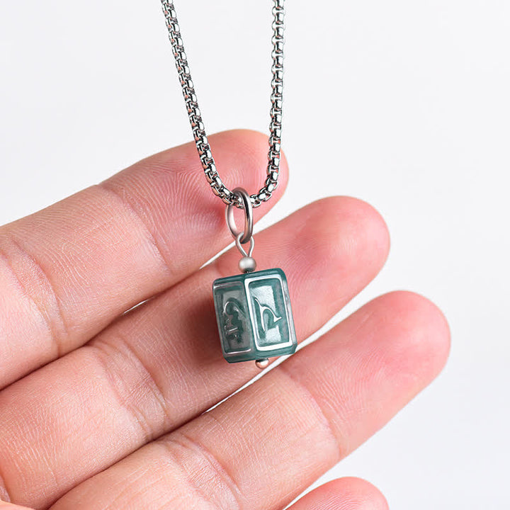 Buddha Stones Collar con colgante cuadrado Jade Om Mani Padme Hum Wisdom - image 4