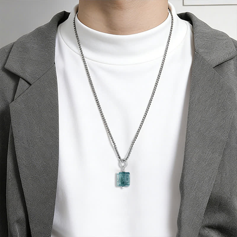 Buddha Stones Collar con colgante cuadrado Jade Om Mani Padme Hum Wisdom - image 7