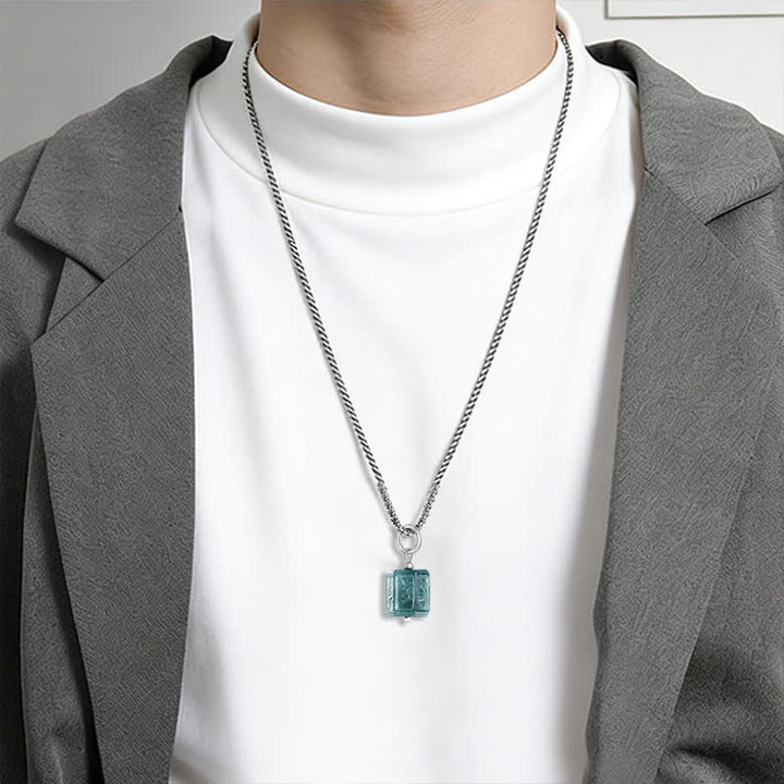 Buddha Stones Collar con colgante cuadrado Jade Om Mani Padme Hum Wisdom - image 7