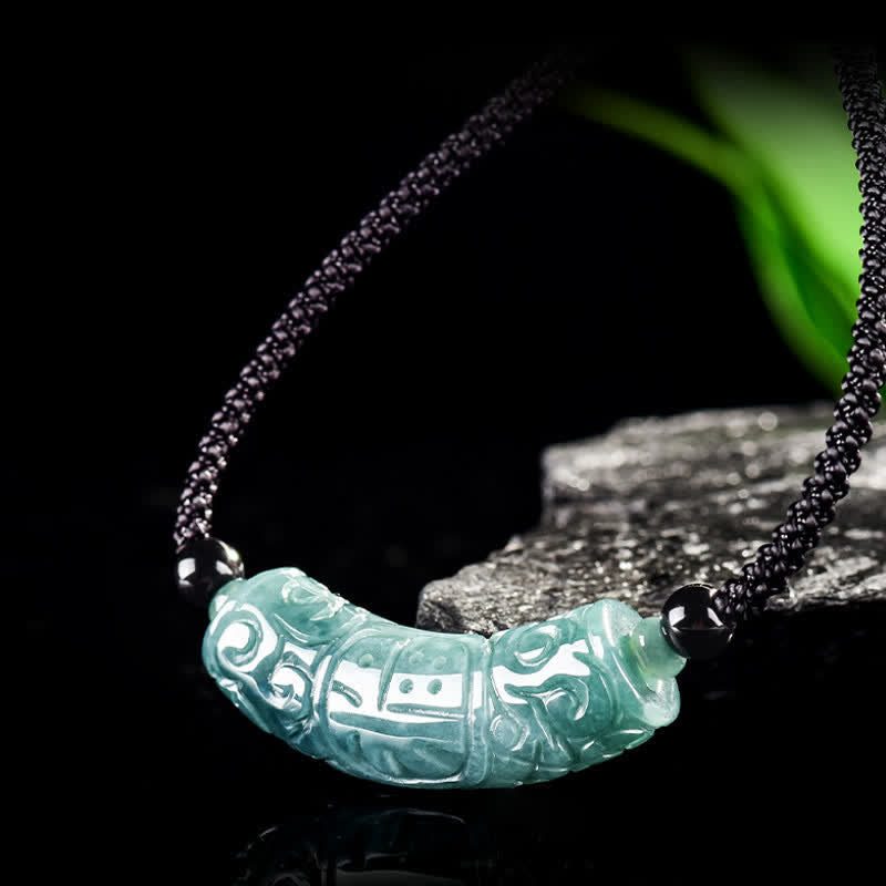 Buddha Stones Collar con barra curva grabada con el carácter de Jade Fu, símbolo de buena suerte y bendiciones. - image 1