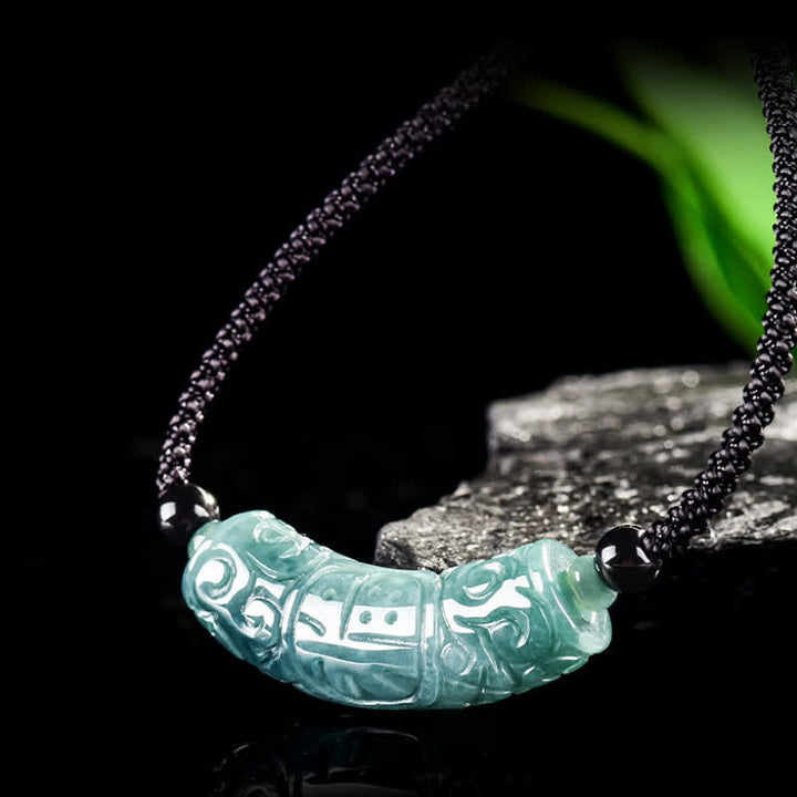Buddha Stones Collar con barra curva grabada con el carácter de Jade Fu, símbolo de buena suerte y bendiciones. - image 1