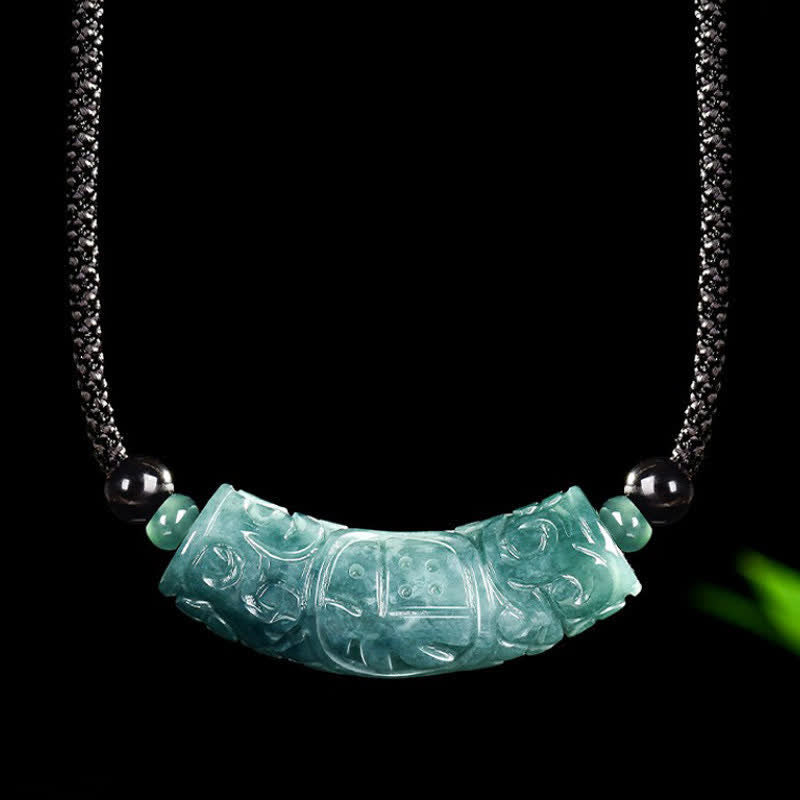 Buddha Stones Collar con barra curva grabada con el carácter de Jade Fu, símbolo de buena suerte y bendiciones. - Personaje Fu (Suerte ♥ Bendición) - Aprox. 13,5 × 44,5 mm - image 0
