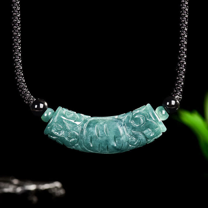 Buddha Stones Collar con barra curva grabada con el carácter de Jade Fu, símbolo de buena suerte y bendiciones. - image 3