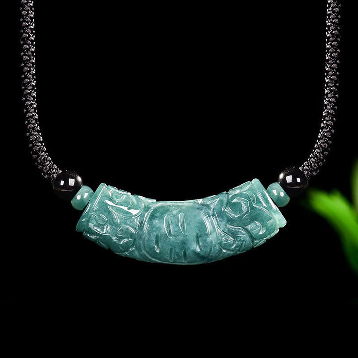 Buddha Stones Collar con barra curva grabada con el carácter de Jade Fu, símbolo de buena suerte y bendiciones. - image 9