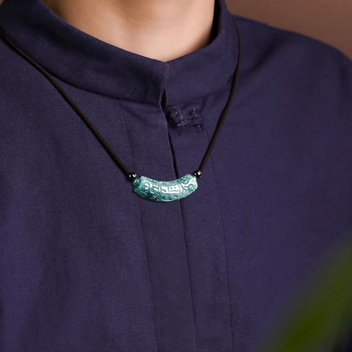 Buddha Stones Collar con barra curva grabada con el carácter de Jade Fu, símbolo de buena suerte y bendiciones. - image 7