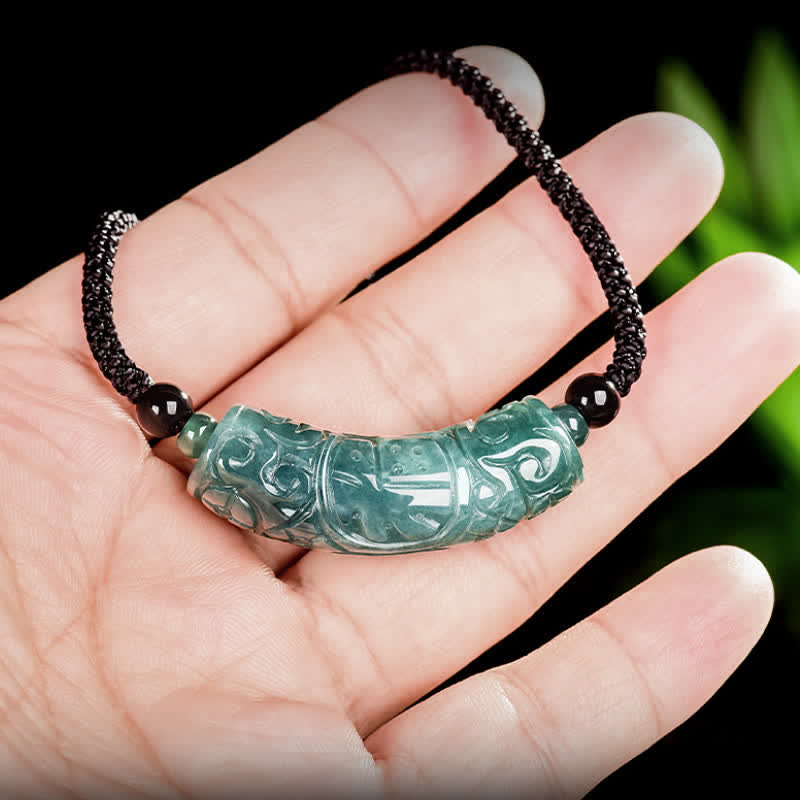 Buddha Stones Collar con barra curva grabada con el carácter de Jade Fu, símbolo de buena suerte y bendiciones. - image 4