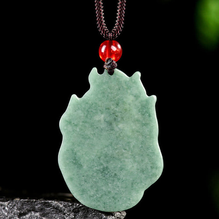 Buddha Stones Collar con colgante tallado en relieve de zorro de nueve colas de jade, símbolo de buena suerte. - image 3
