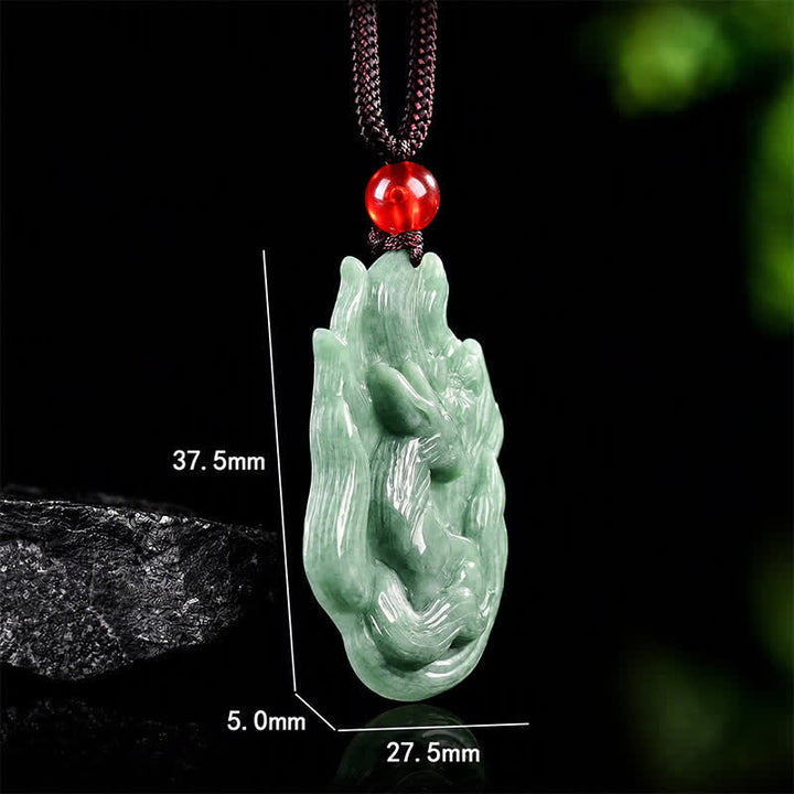 Buddha Stones Collar con colgante tallado en relieve de zorro de nueve colas de jade, símbolo de buena suerte. - image 7