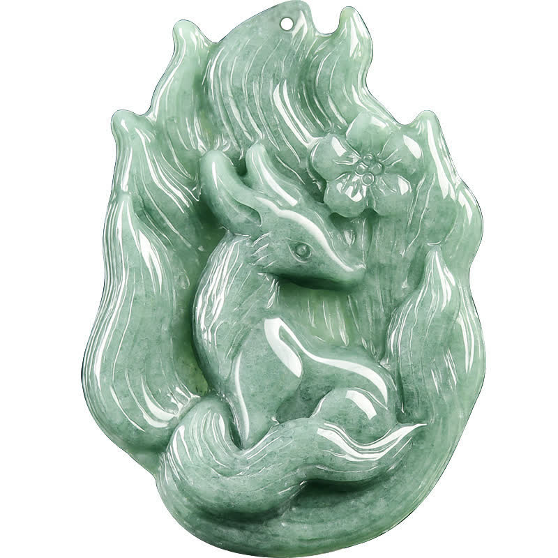 Buddha Stones Collar con colgante tallado en relieve de zorro de nueve colas de jade, símbolo de buena suerte. - image 9