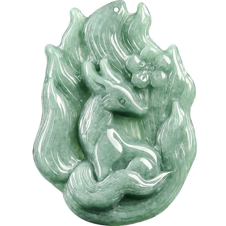 Buddha Stones Collar con colgante tallado en relieve de zorro de nueve colas de jade, símbolo de buena suerte. - image 9
