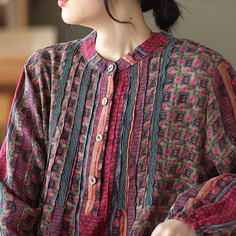 Buddha Stones Vestidos de manga larga para mujer, estilo retro bohemio, con botones, estampado floral y rayas, con bolsillo, ideales para primavera y otoño. - image 22